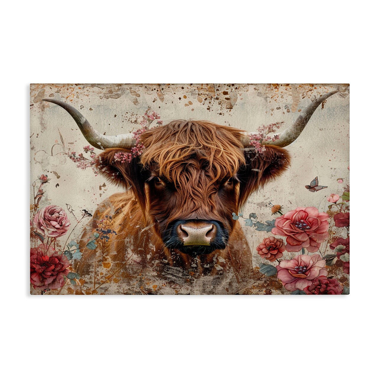 Stupell Industries Highland Cow in Spring Canvas Wall Art Design by LSR Design Studio